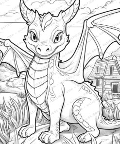 25 Cute Dragon Grayscale Coloring Pages