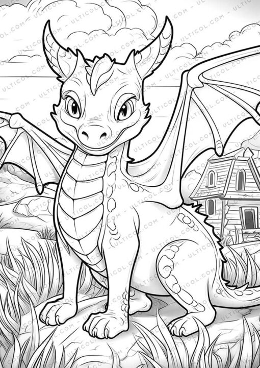 25 Cute Dragon Grayscale Coloring Pages