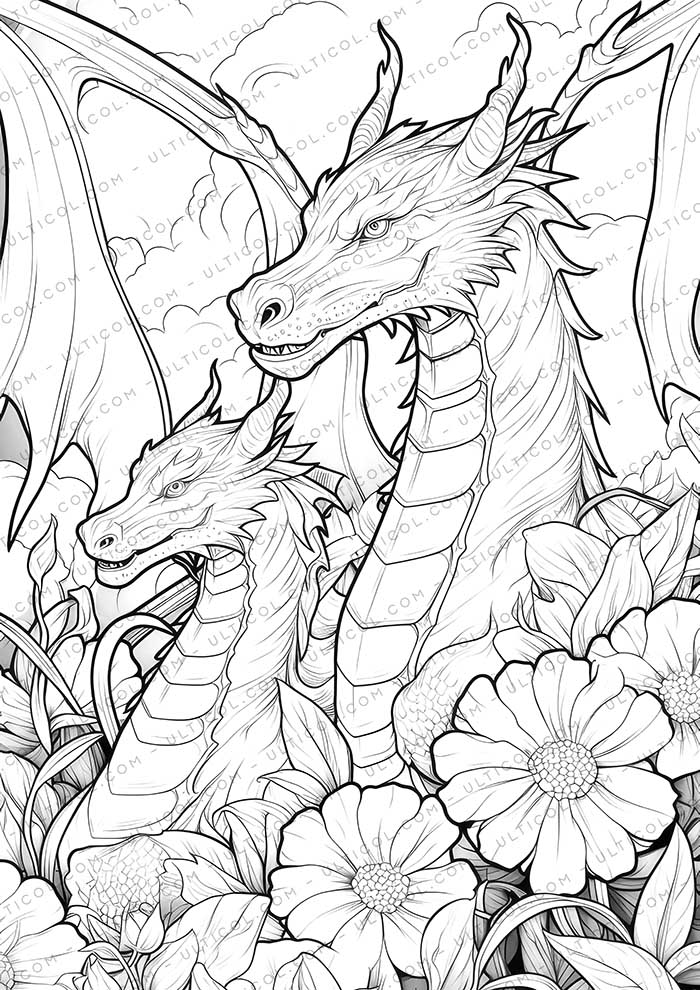 25 Adorable Dragon Grayscale Coloring Pages