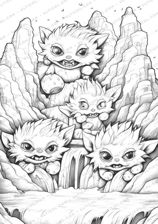 Playful Monster Grayscale Coloring Pages