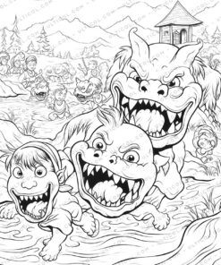 Cute Monsters Grayscale Coloring Pages