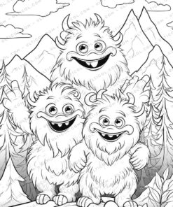 Cute Monsters Grayscale Coloring Pages