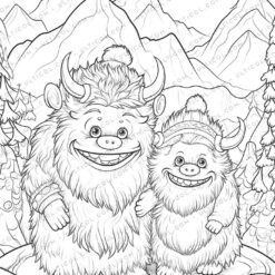 Cute Monsters Grayscale Coloring Pages