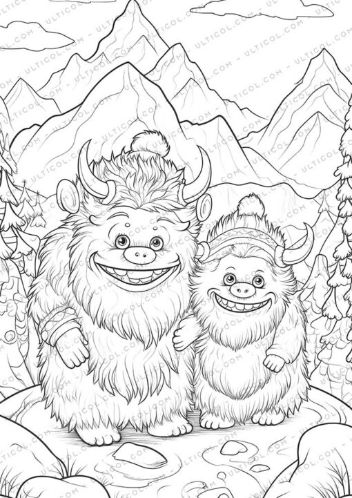 Cute Monsters Grayscale Coloring Pages