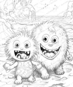 Cute Monsters Grayscale Coloring Pages