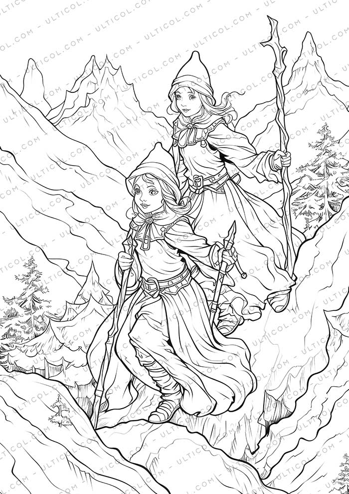 Witch Grayscale Coloring Pages