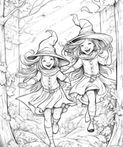 Witch Grayscale Coloring Pages