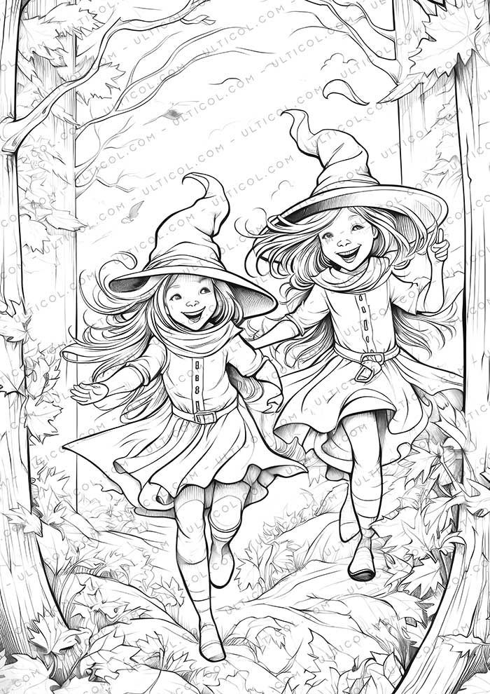 Witch Grayscale Coloring Pages