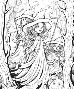 Witch Grayscale Coloring Pages