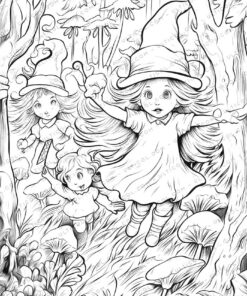 Witch Grayscale Coloring Pages