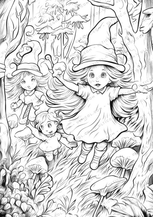 Witch Grayscale Coloring Pages