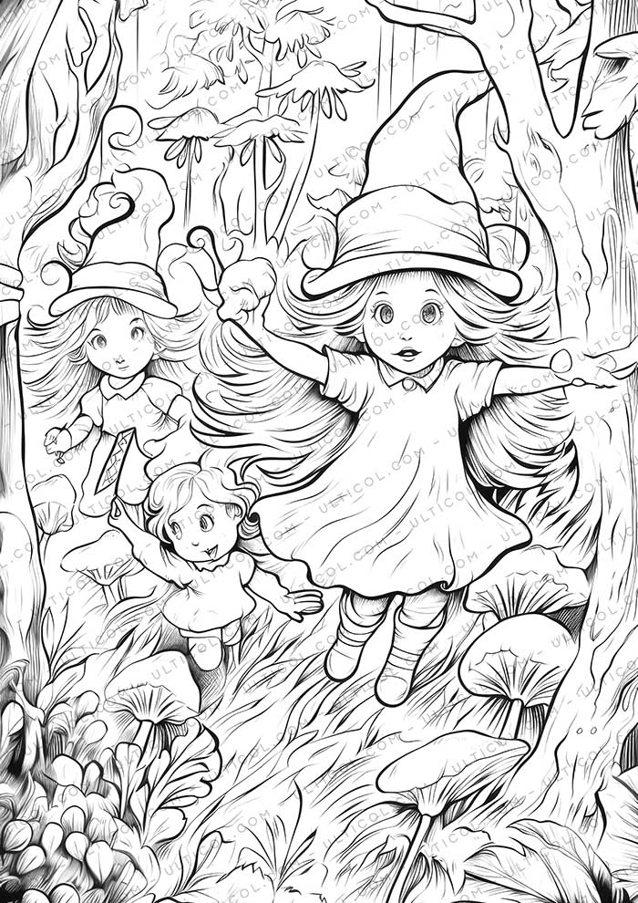 Witch Grayscale Coloring Pages