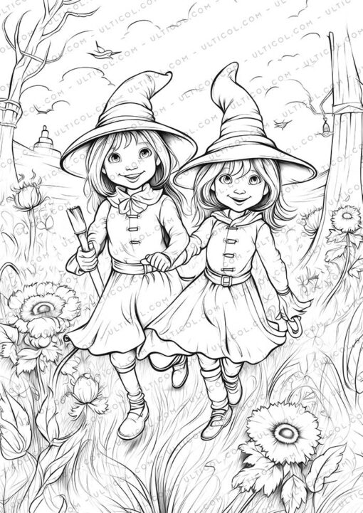 Witch Grayscale Coloring Pages