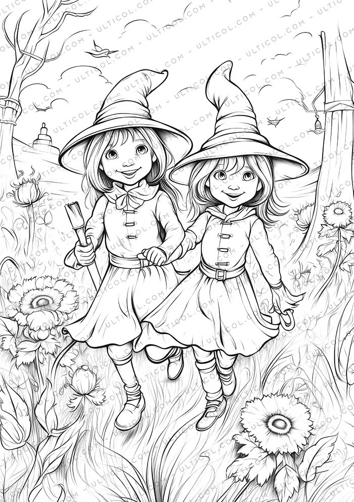 Witch Grayscale Coloring Pages