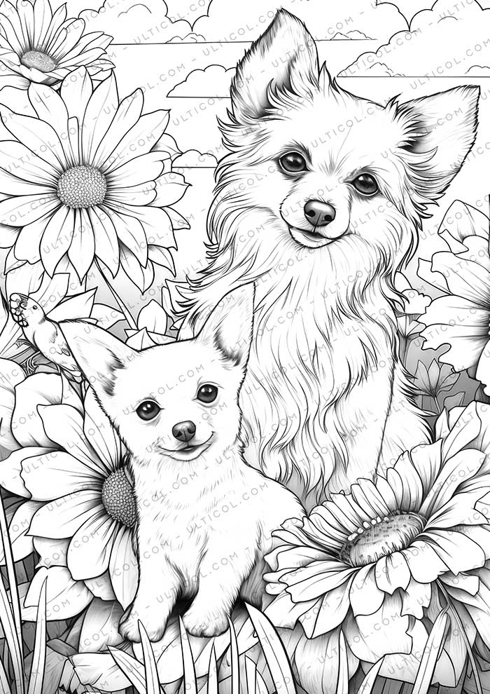 Cute Pet Grayscale Coloring Pages