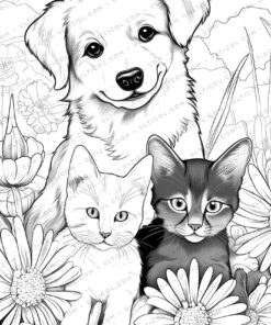 Cute Pet Grayscale Coloring Pages