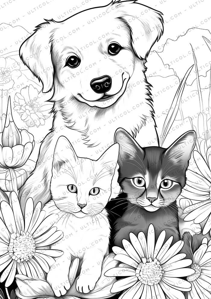 Cute Pet Grayscale Coloring Pages