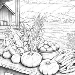 Cabbage and Vegetables Grayscale Coloring Pages