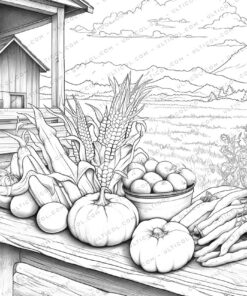 Cabbage and Vegetables Grayscale Coloring Pages