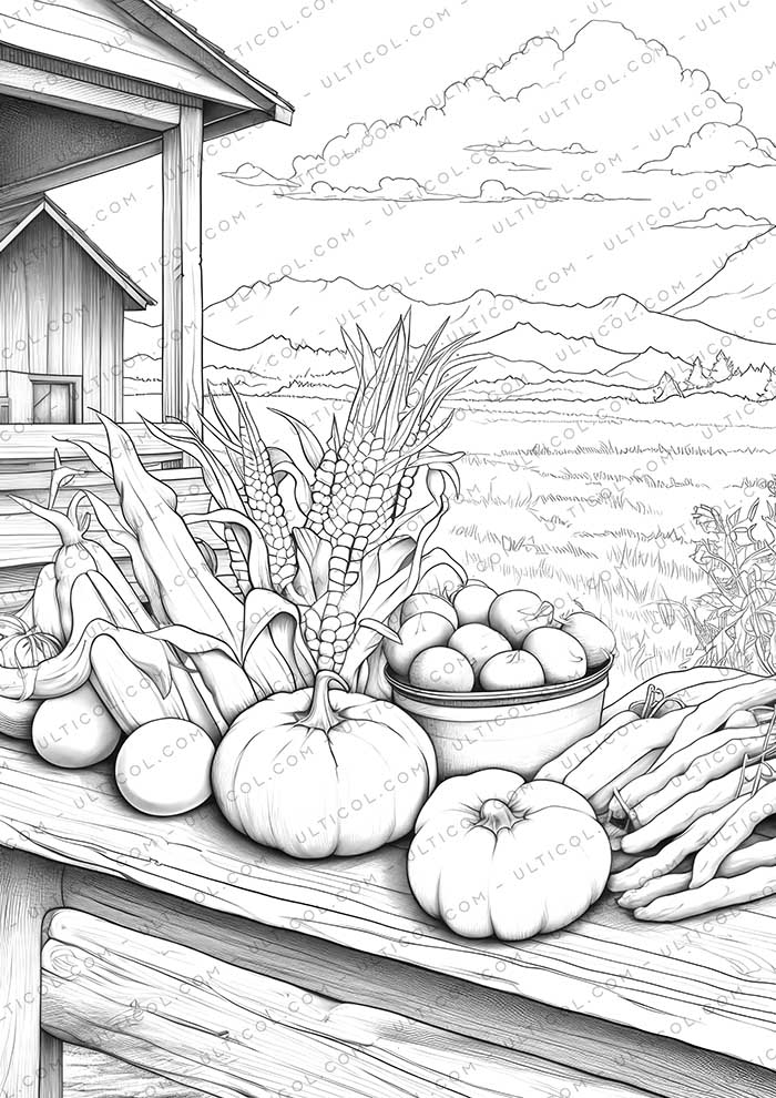 Cabbage and Vegetables Grayscale Coloring Pages