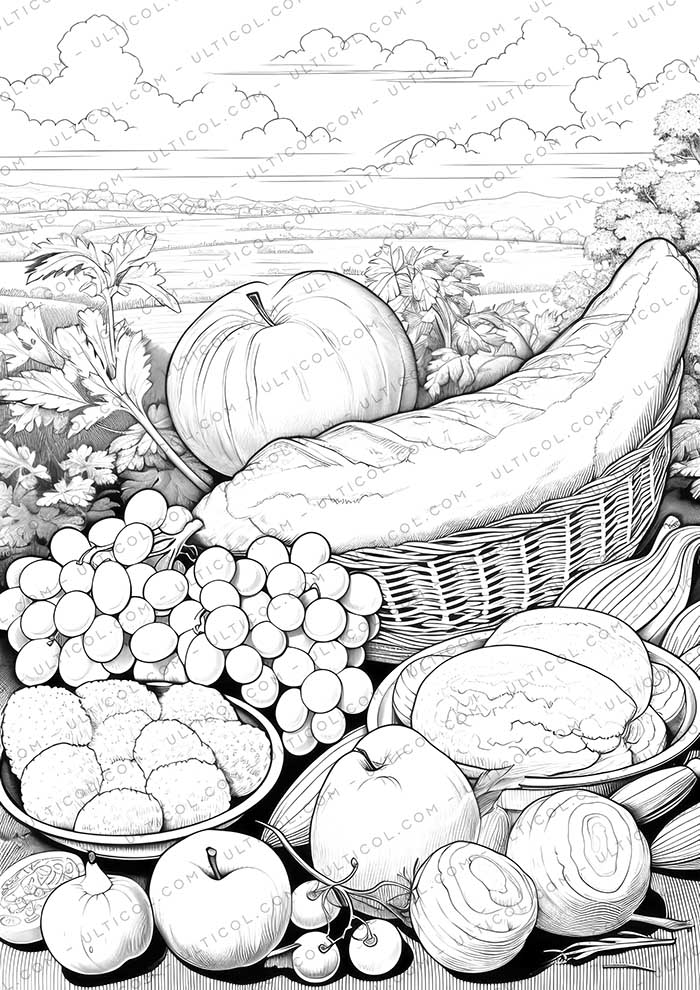 Cabbage and Vegetables Grayscale Coloring Pages
