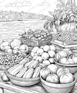 Cabbage and Vegetables Grayscale Coloring Pages