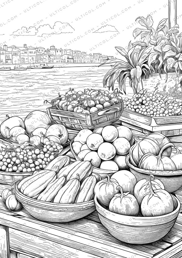 Cabbage and Vegetables Grayscale Coloring Pages