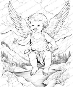 Angel Baby Cute Grayscale Coloring Pages