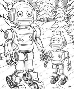 Playful Robot Grayscale Coloring Pages