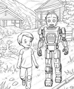 Medical Robot Grayscale Coloring Pages