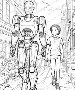 Medical Robot Grayscale Coloring Pages