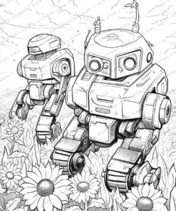 Military Robot Grayscale Coloring Pages