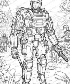 Military Robot Grayscale Coloring Pages