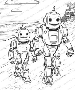 Playful Robot Grayscale Coloring Pages
