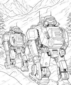 Military Robot Grayscale Coloring Pages