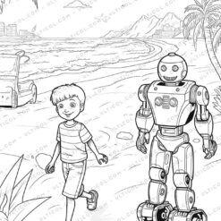 Playful Robot Grayscale Coloring Pages