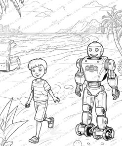 Playful Robot Grayscale Coloring Pages