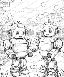 Playful Robot Grayscale Coloring Pages