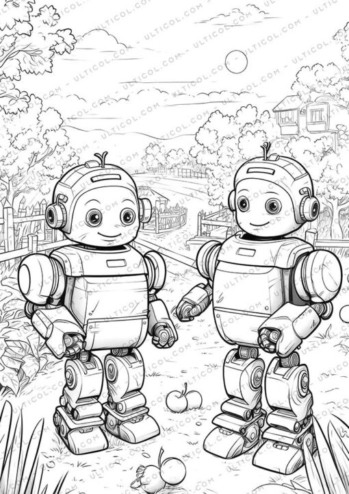 Playful Robot Grayscale Coloring Pages