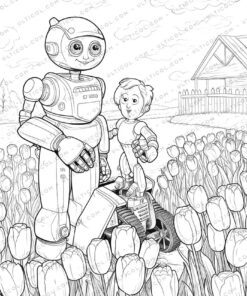 Playful Robot Grayscale Coloring Pages