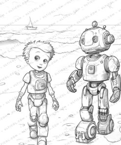 Playful Robot Grayscale Coloring Pages