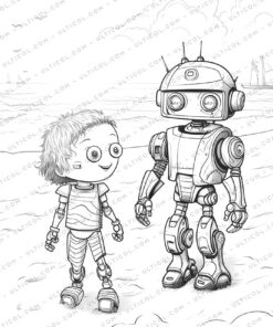 Playful Robot Grayscale Coloring Pages