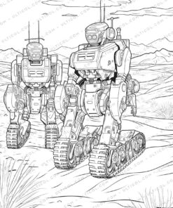 Military Robot Grayscale Coloring Pages