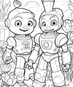 Playful Robot Grayscale Coloring Pages