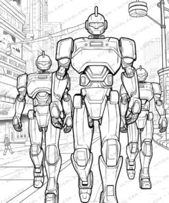 Military Robot Grayscale Coloring Pages