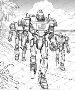 Military Robot Grayscale Coloring Pages