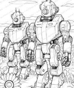 Military Robot Grayscale Coloring Pages