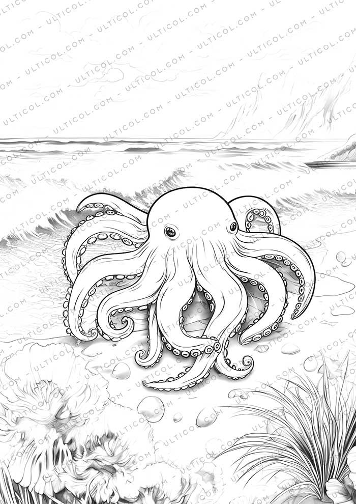 Sea Animal Grayscale Coloring Pages