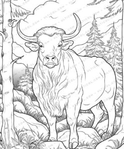 Cute Buffalo Grayscale Coloring Pages