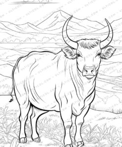 Cute Buffalo Grayscale Coloring Pages